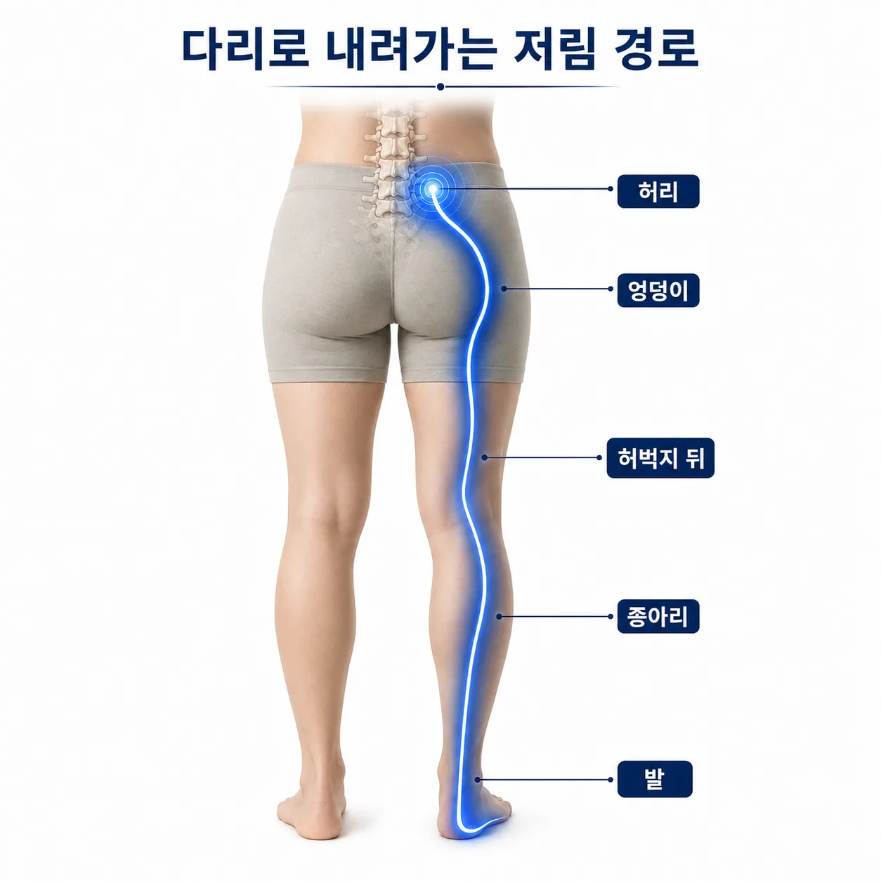 허리디스크 다리 저림이 내려오는 경로를 표시한 그림