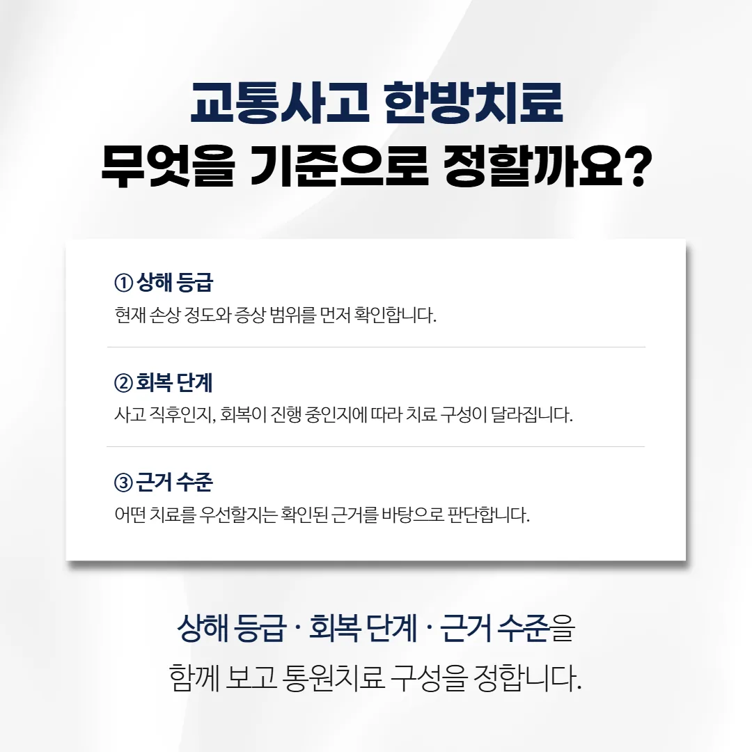 교통사고 한방치료 구성이 정해지는 세 가지 기준